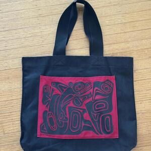Indigenous First Nations tote bag, red black design hundred percent cotton purse